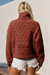 Double Take Half Zip Long Sleeve Quilted Sweatshirt with Pocket OutfitFlow